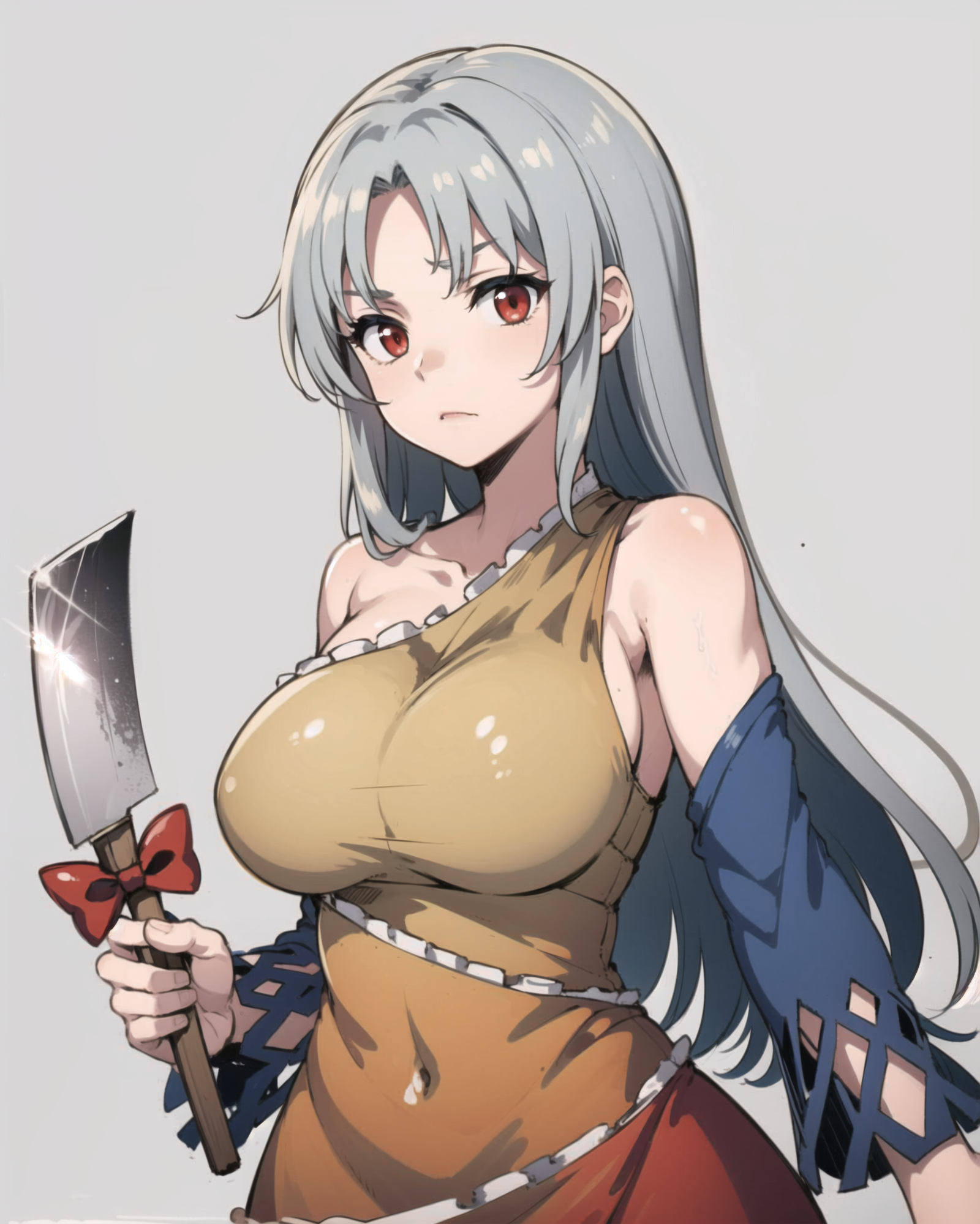 00652-2524393904-masterpiece, best quality, _lora_SakataNemuno_1_, sakata nemuno, 1girl,long hair,grey hair,wavy hair, red eyes,bare shoulders, s.png